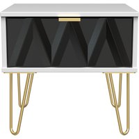 Diamond Ready Assembled 1 Drawer Bedside Cabinet with Legs - Deep Black & White Matt