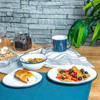 16 Piece White Enamel Dinner Set - Navy