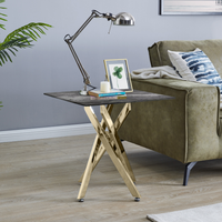Leonardo Side Table Glass Marble Top Gold Legs - Grey