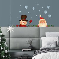 Santa And Snowman Christmas Wall Sticker - Red / Peeking Santa and Snowman