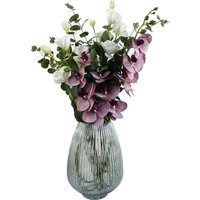 Grey Glass Vase Artificial Orchids and Roses - Grey Glass Vase Orchids Roses
