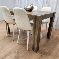 Rustic Dining Table with 4 Gem Chairs Dining Set - Cream