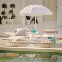 Set of 2 Adjustable Folding Sun Lounger - Beige