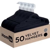 Pack of 50 Velvet Hangers with Tie Bar - Black