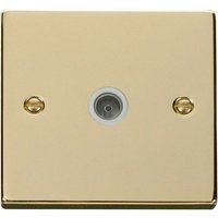 Polished Brass 1 Gang Single Coaxial TV Socket - White