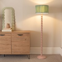 Bobbins Rose Floor Lamp with Ruched Drum Shade and LED Bulb - Green