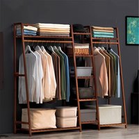 Trapezoid Bamboo Coat Rack with Multi-Tier Storage Shelves - Brown