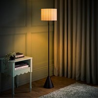 Mitch Triangle Floor Lamp with Linen Stripe Drum Shade and LED Bulb - Black