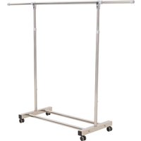 Adjustable Stainless Steel Single-Rod Clothes Drying Rack with Wheels - Sliver