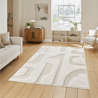 Freya Living Room Area Rug Contemporary 3D Embossed Modern Boho Design - Cream / 170cm