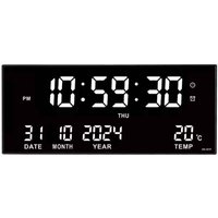 LED Wall Clock with Alarm Temp Date Display - black