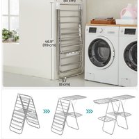 2-Level Foldable Clothes Drying Rack with Adjustable Wings - White