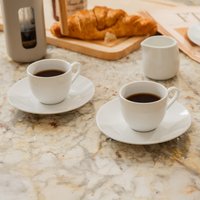 Chalk Set of 2 Porcelain Espresso Cups and Saucers, 90ml - White