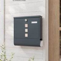 Post Box, Wall Mounted Letterbox, Mailbox, Copper Lock Cylinder - Grey