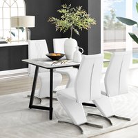 Carson White Marble Effect Dining Table and 4 Willow Chairs - White
