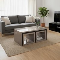 Madrid Dark Grey High Gloss Coffee Table With Two Under Tables - Grey