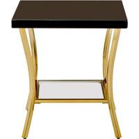 Kensington Townhouse Black Mirror Side Table with Gold Legs - Black