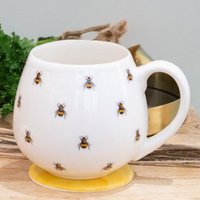 Ceramic Bee Print Rounded Mug - White