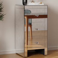 Mirrored 3 Drawer Bedside Table with Crystal Handles - Silver