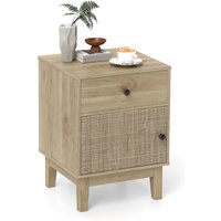 Rattan Nightstand Bedside Table - Brown
