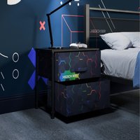 Hex Canvas Bedside Side Table with 2 Drawers - Black