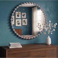 Round Wall Mounted Bold Space Mirror Circular Beaded Plastic Body Frame Design - Silver