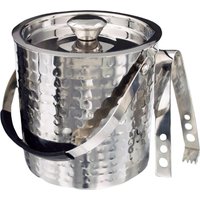 Buckingham Double-Wall Stainless Steel Ice Bucket 2.3 Litre with Tongs, Hammered Effect - Chrome