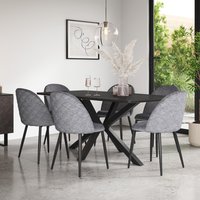 Juno Concrete Table Top W Black Legs + Raye Velvet Dining Chair Set Of 6 - Grey