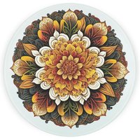 Mandala Floral Round Worktop Protector - Textured Glass Chopping Board - Gold