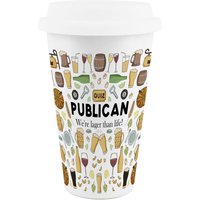 Novelty Publican Ceramic Travel Mug - Reusable Drinks Cup Gift - White
