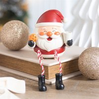 KDMD Jolly Santa Shelf Sitter Ornament with Dangly Legs in Red
