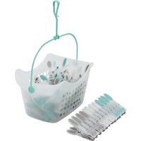 JVL Plastic Peg Basket with 72 Soft Grip Pegs - Clear