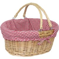 Swing Handle Shopping Basket with Red and White Check - Brown / Large