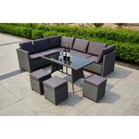 Corner Outdoor 9-Seater Rattan Garden Lounge Set - Grey / No Cover