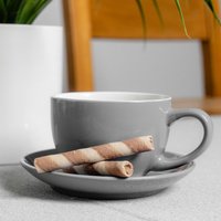 Coloured Cappuccino Cup and Saucer Set - 250ml - Grey