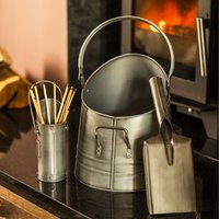 Coal Bucket and Matchstick Cannister with Shovel Set - Silver - Silver
