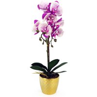 Artificial Real Touch Orchid in Decorative Pot - Purple White Gold / 50cm
