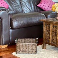 Kitchen Log Fireplace Wicker Storage Basket With Handle Xmas Hamper - Brown / 25cm