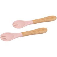 Bamboo Baby Weaning Forks with Silicone Tip - Pack of 2 - Pastel Pink