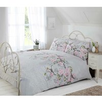 Eloise Floral Polycotton Duvet Set With Pillowcase - Silver Grey / Single