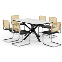 Marble Effect Dining Table Set with 6 Dining Chairs - White and Black