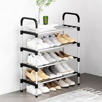 Multi-Tier Metal Shoe Rack - Black / 80cm