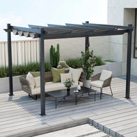 2.9 x 3.6m Aluminium Pergola with Retractable Canopy - Grey