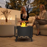 Outsunny 58 cm Portable Fire Pit with Grill Grate - Black
