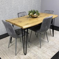 Arizona Dining Table and Velvet Chairs - Grey / 117cm