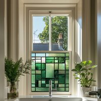 Guarcino Art Deco Stained Glass Privacy Window Film - Green / 40cm