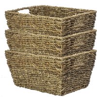 Set of 3 Natural Seagrass Storage Basket - Brown