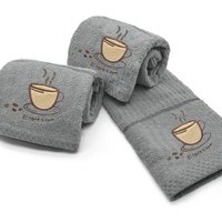 Coffee Espresso Embroidered Quick Dry Tea Towels, Pack of 3 - Grey