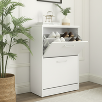 Shoe Cabinet Storage 2 Drawer Shoe Cupboard Wooden Rack - White
