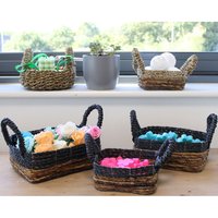 Banana Leaf Hitam Raffia Square Basket Set of 3 Multicolor - Multicolor